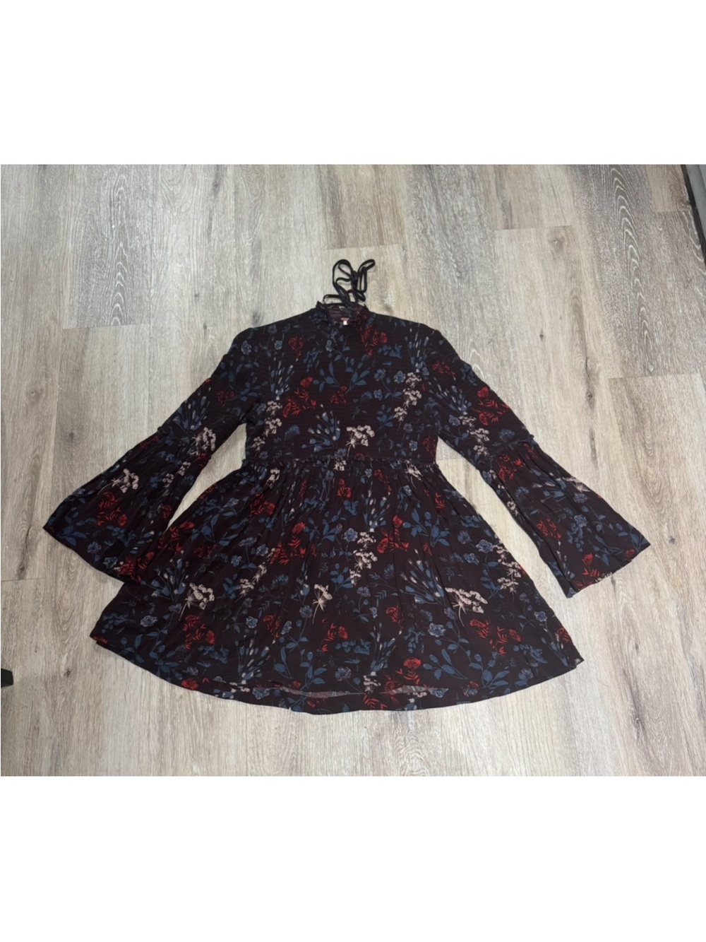 Free People Bridgette Mini Bell Sleeved Dress in Berry Combo